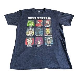 Marvel Expressions Classic Avengers Super Heroes Blue T-Shirt Mens Size Large